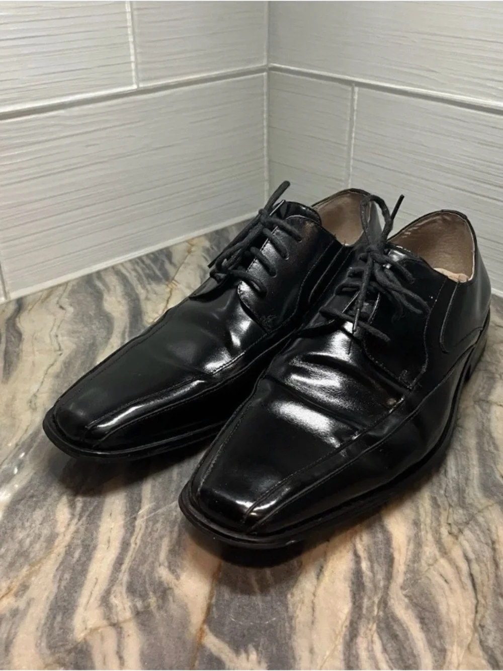 Stacy Adams Mens Black Leather Dress Shoes Lace Up Oxfords Square Toe Size 10 M